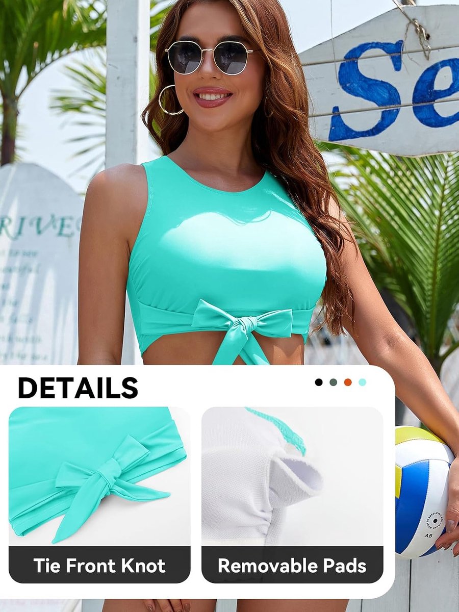 Crop Top Zwemmen Badpak Hoge Hals Vrouwen Bikini Top Front Tie Knoop Badpak Tank Ingebouwde Beha Beach Wear