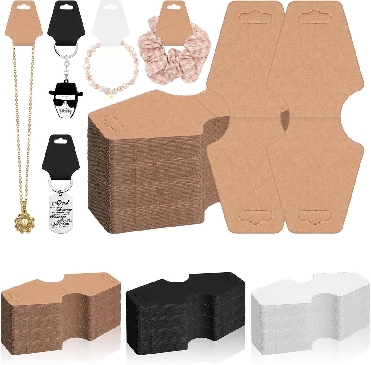 200Pcs 5x12CM Sieraden Display Kaarten - Bruine Kraftpapier Zelfklevende Armband Display, Hang Tags, Sleutelhangers, Oorbel Verpakking voor Kettingen