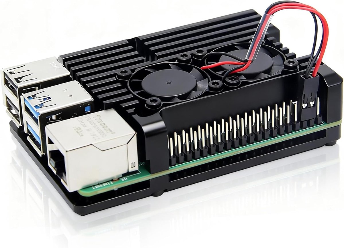 Raspberry Pi 4 Armor aluminium behuizing met ventilator, Raspberry Pi passieve koelbehuizing, metalen behuizing, alleen voor Pi 4 Model B (behuizing met ventilator, zwart) | Aluminium koelbehuizing met 2 ventilatoren