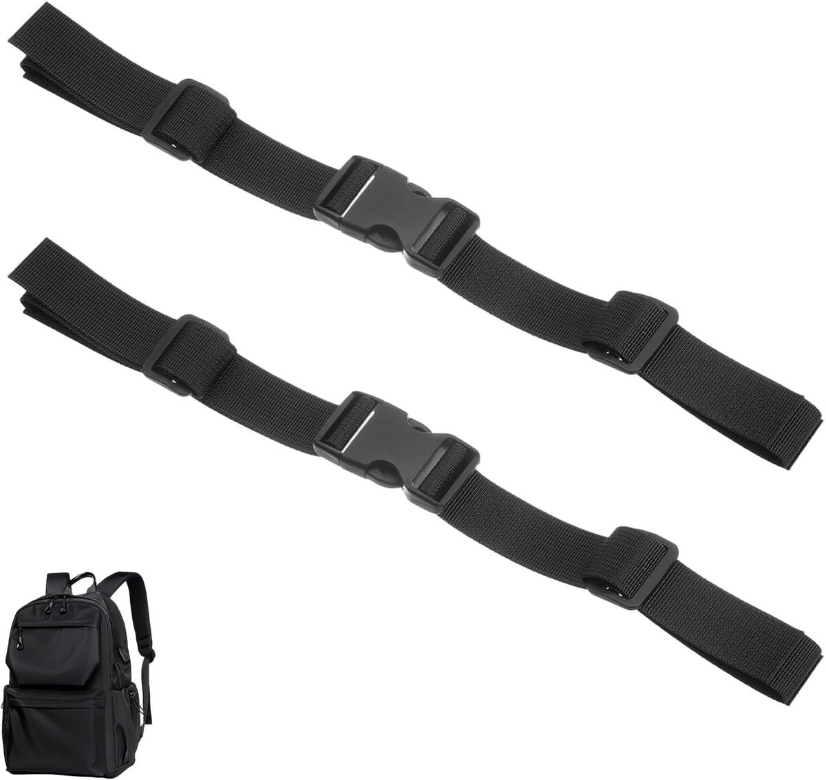 2 stuks antislip rugzakriemen, verstelbare borstband met snelgesp, borstband van nylon, voor schoolrugzak, wandelen, sport en reizen, zwart, 37 cm