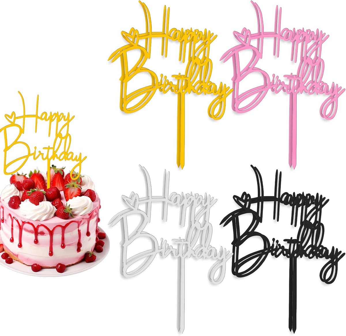 8 stuks Happy Birthday taartdecoratie, acryl taartdecoratie, verjaardagstaart, taartdecoratie, verjaardag, taarttopper voor meisjes, jongens, vrouwen en mannen