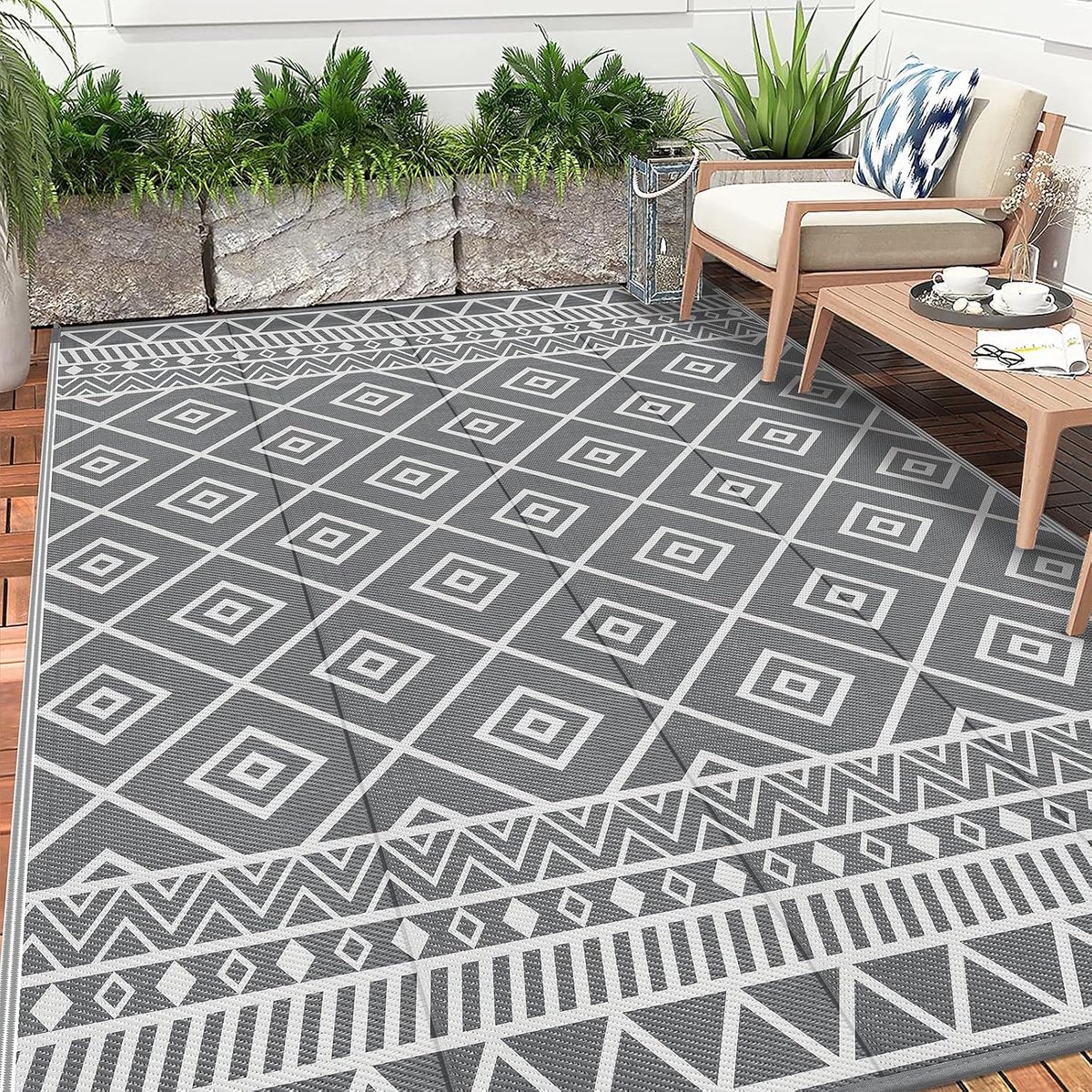 Extra Groot Buitentapijt 270 x 360 cm, Duurzame Tapijten, Campingtapijten voor Tuin, Omkeerbare Picknick en Strandtapijten voor Balkon, Terras, Achtertuin, Veranda