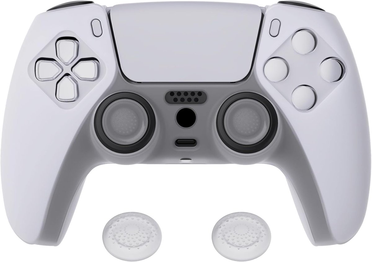 Antislip Siliconen Hoes voor ps5 Controller, Zachte Rubberen Beschermhoes met Grip en Duimgreepdoppen, Protective Silicone Case voor PlayStation 5 - Pure Serie (Transparant Wit)