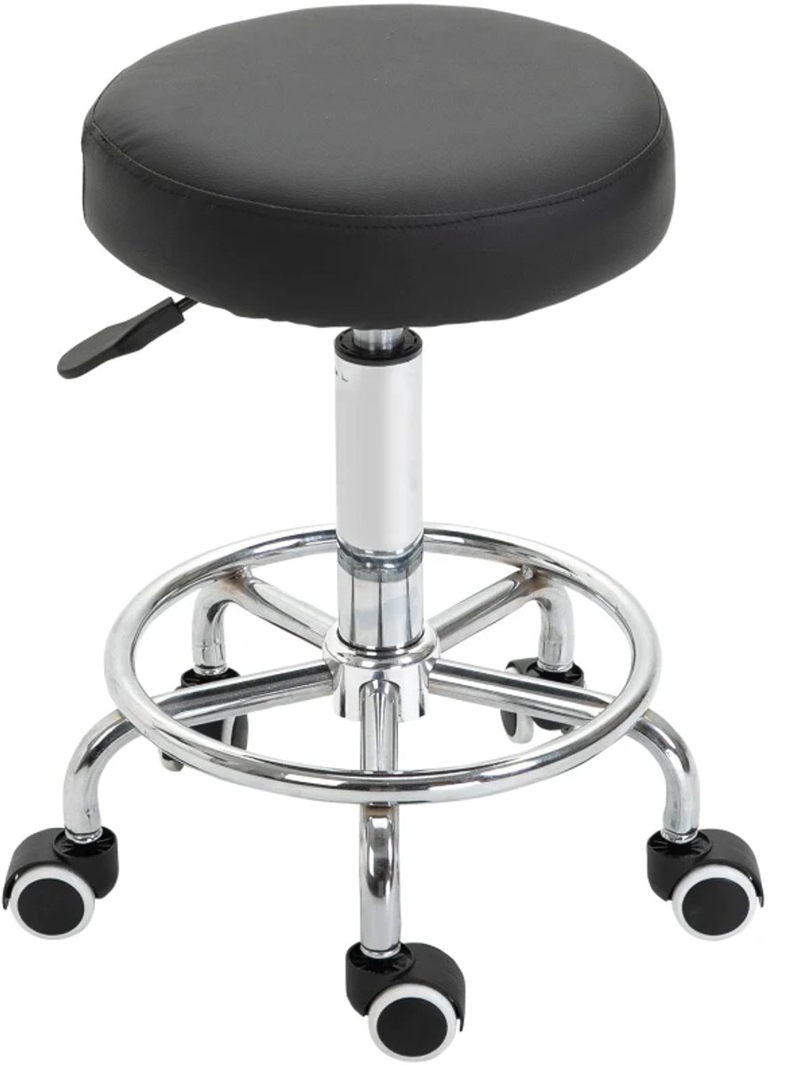 Zadelkruk op Wielen - Zadelstoel - Kapperskruk - Tabouret - 360° Draaibaar - In Hoogte Verstelbaar - Salonstoel - Kruk Stoel - Werkkruk - voor Kantoor, Salon, Massage, Spa - Zwart