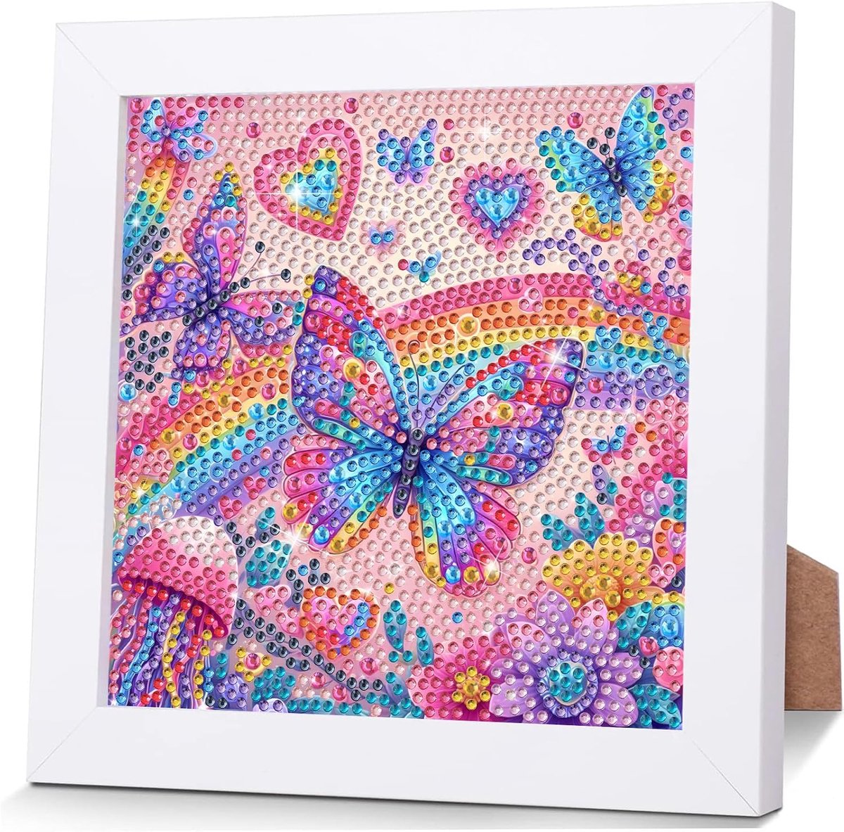Kleurrijke Vlinders Diamant Schilderij Set voor Kinderen met Lijst,5D Landschap Diamant Art,DIY Mozaïek Knutselen Cadeau voor Kinderen 6-12 jaar