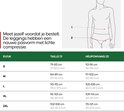 Maattabel voor compressieleggings met tailleomvang (1) en heupomvang (2) in cm en inches.