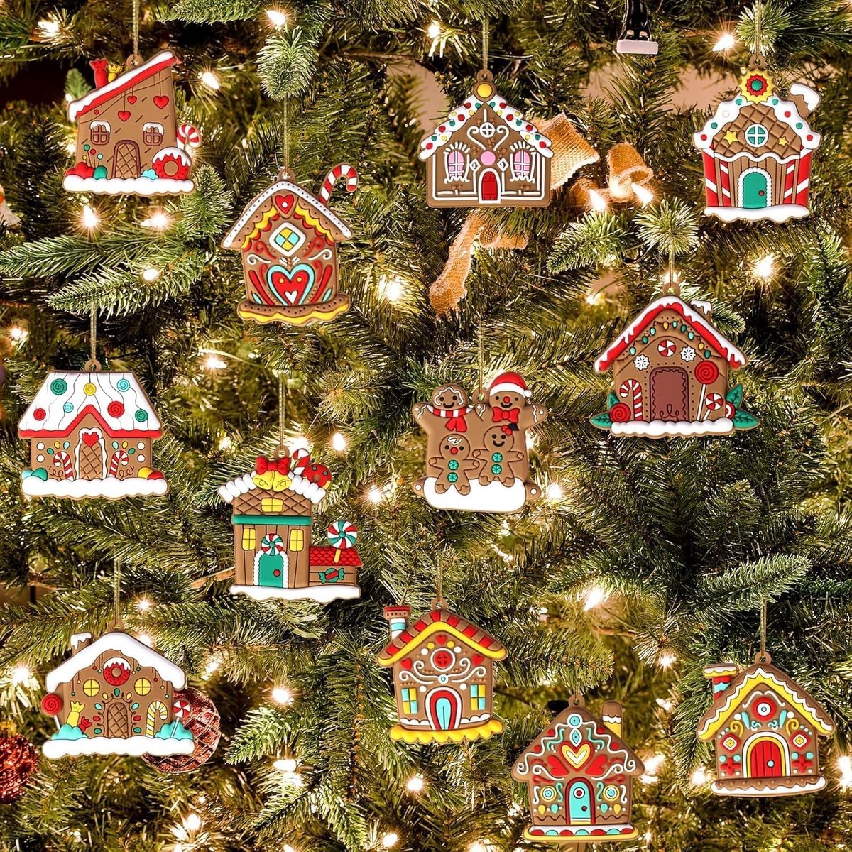 Traditionele Kerstboomdecoraties met Gingerbread Man Hanger, 12 Stuks, Schattige Versiering voor de Feestdagen