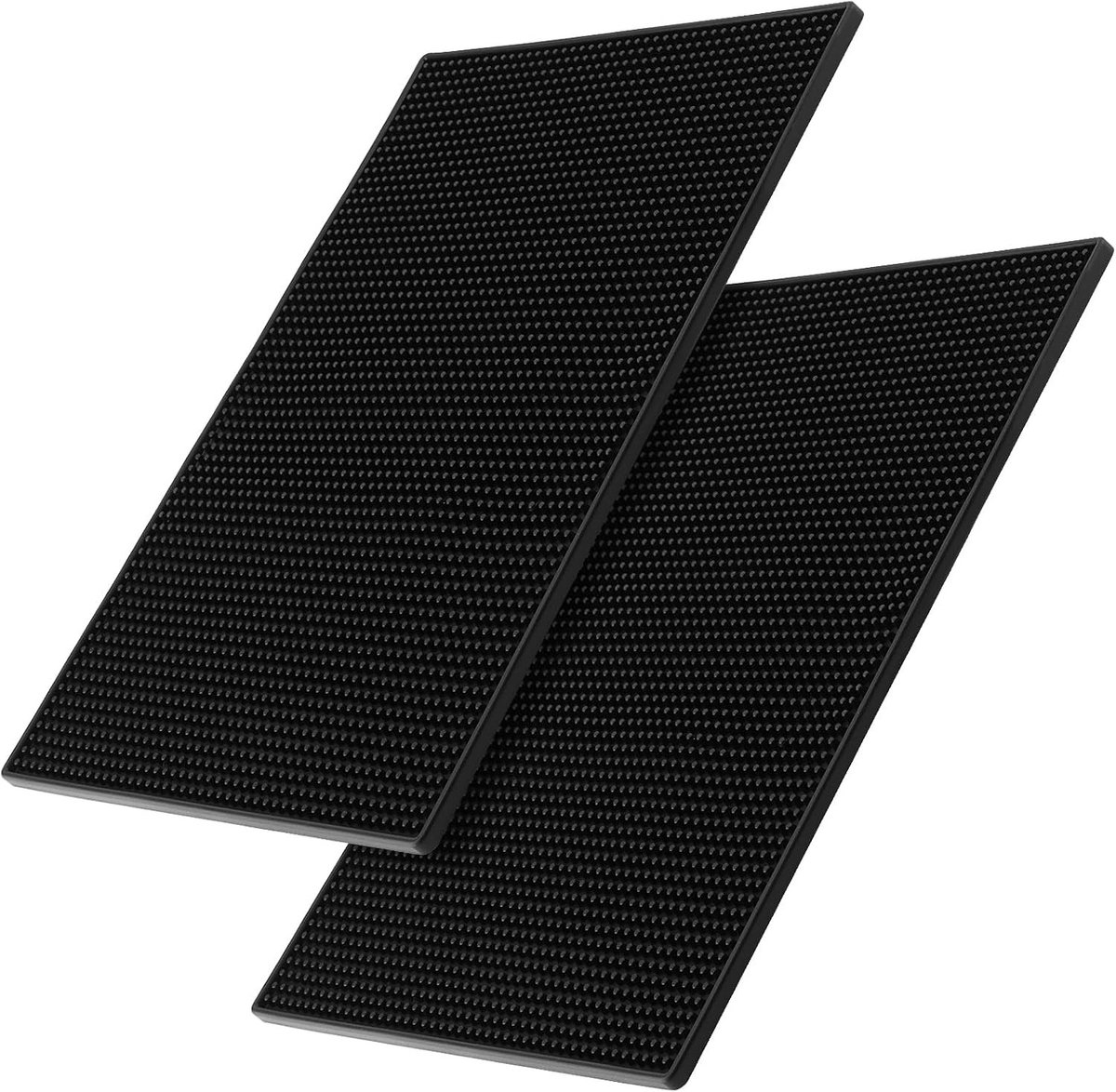 FUNSUEI 2 Pieces 40 x 30 cm Barmat Black Silicone 0.8cm Thick, Dish Mat with Stud Structure for Drying Glasses