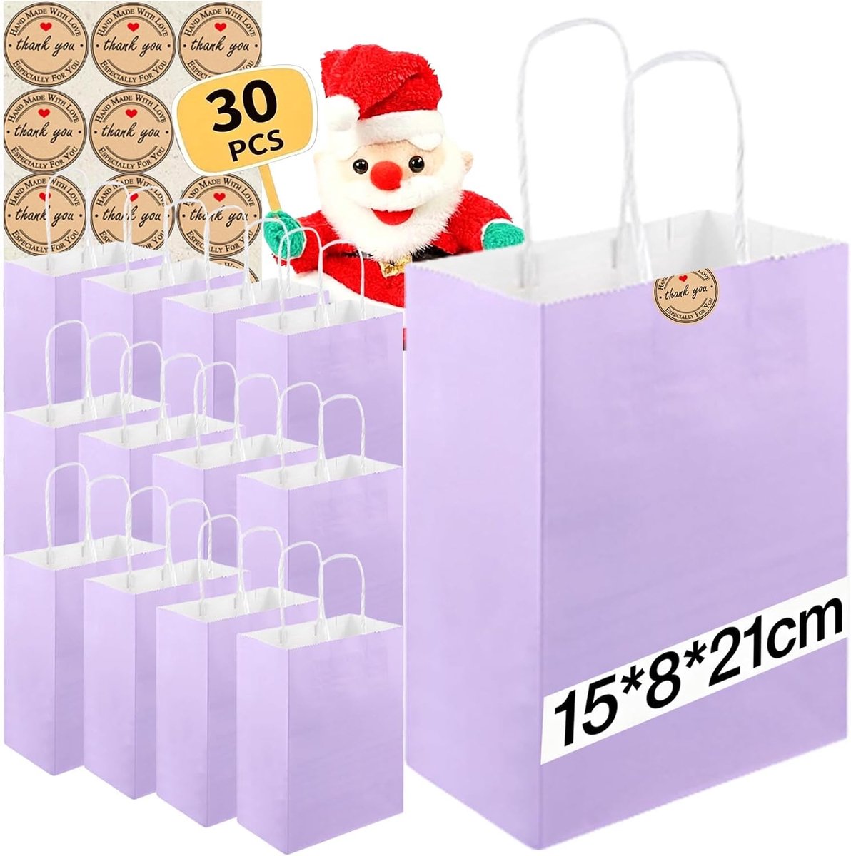 Kraft Papieren Geschenkzakjes met Handvat, Set van 30