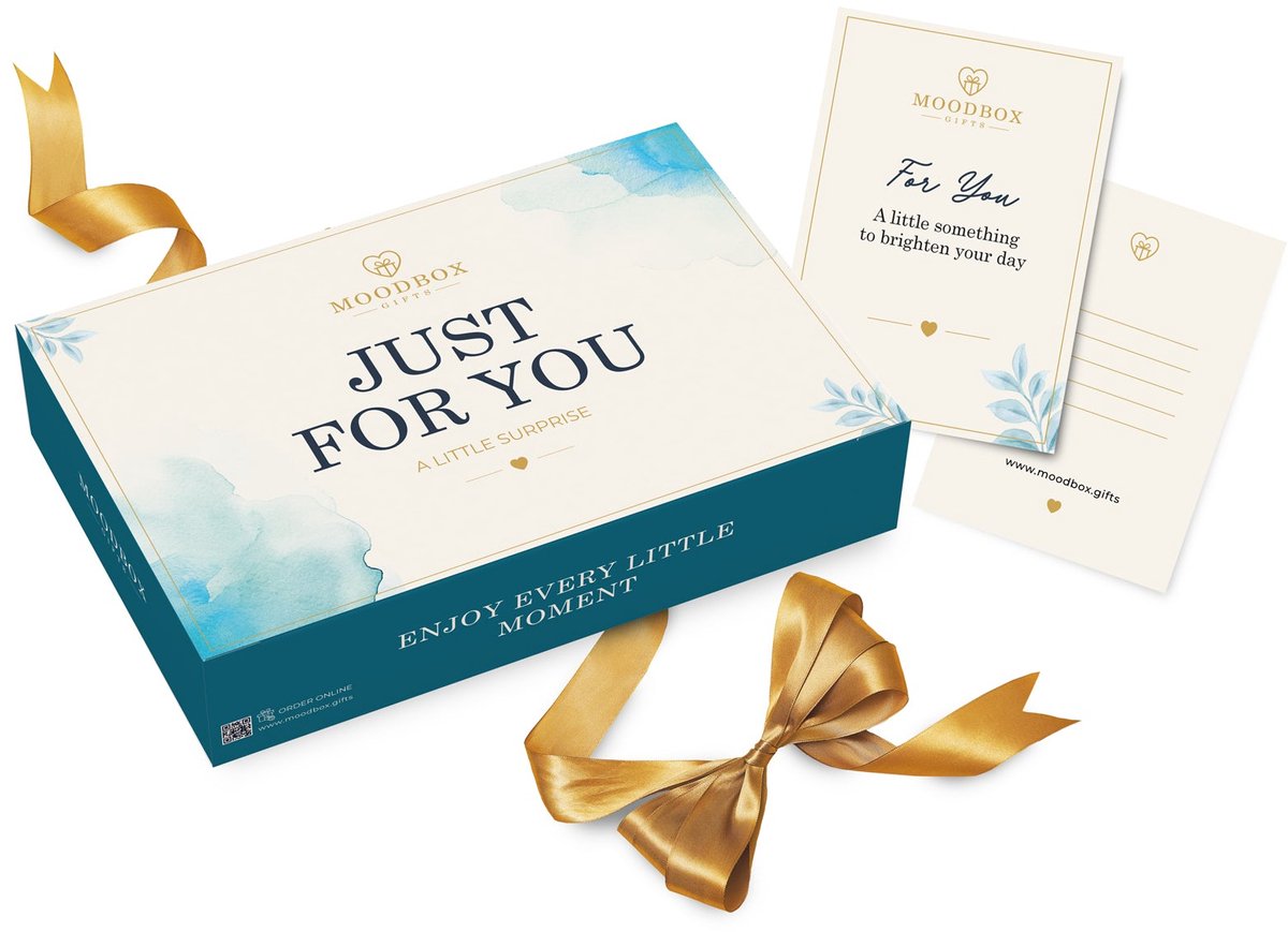 Moodbox Gifts - Just for You Box Prestige - Luxe Belgisch Cadeaupakket met Chocolade, Koffie, Thee en Lekkernijen - Gepersonaliseerde Boodschapkaart