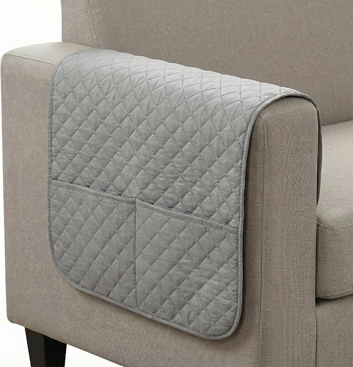Waterdichte Arm Beschermers met Zakjes voor Sofa en Fauteuils, Bescherming voor Armleuningen (50x110cm, Lichtgrijs)