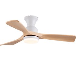COVREO Plafondventilator met verlichting 105 cm wit natuurlijk hout, 3 ABS bladen