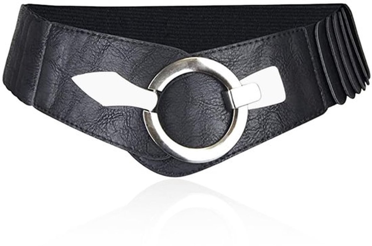 Damesriem Zacht en Comfortabel - Brede Elastische Riem - Zilveren Gesp - Cinch-Riem - Maat 80-95 cm - Kunstleer - Tailleband