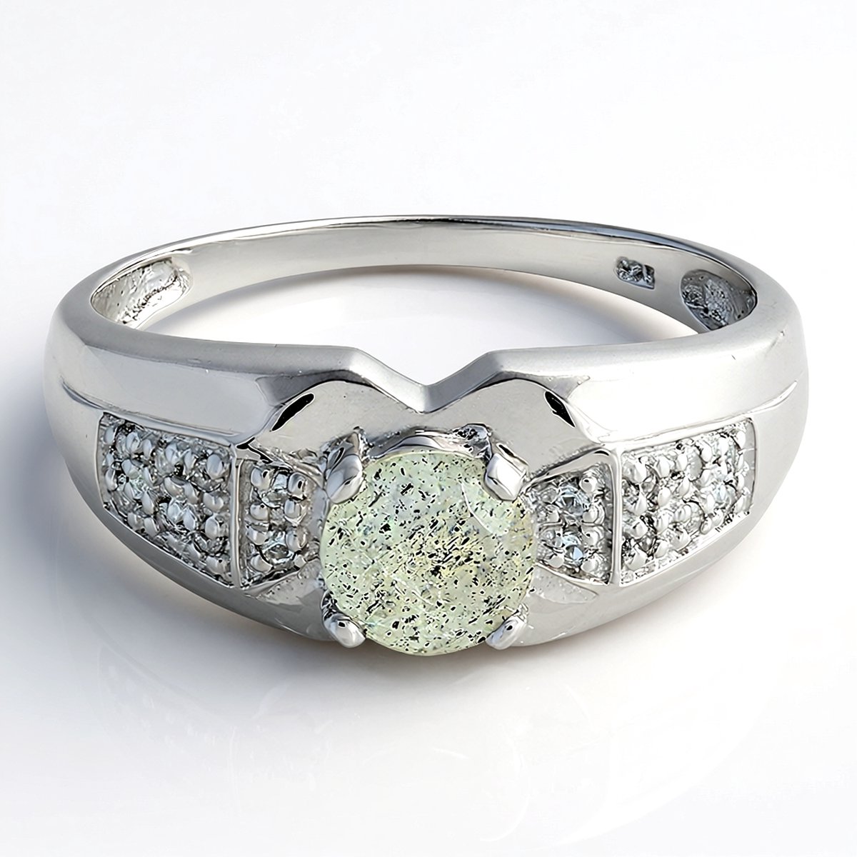 Cavill - Zilveren Herenring met Spectroliet 0,72 ct en Witte Topaas 0,084 ct - 925 Sterling Zilver - Robuuste Elegante Ring voor Mannen