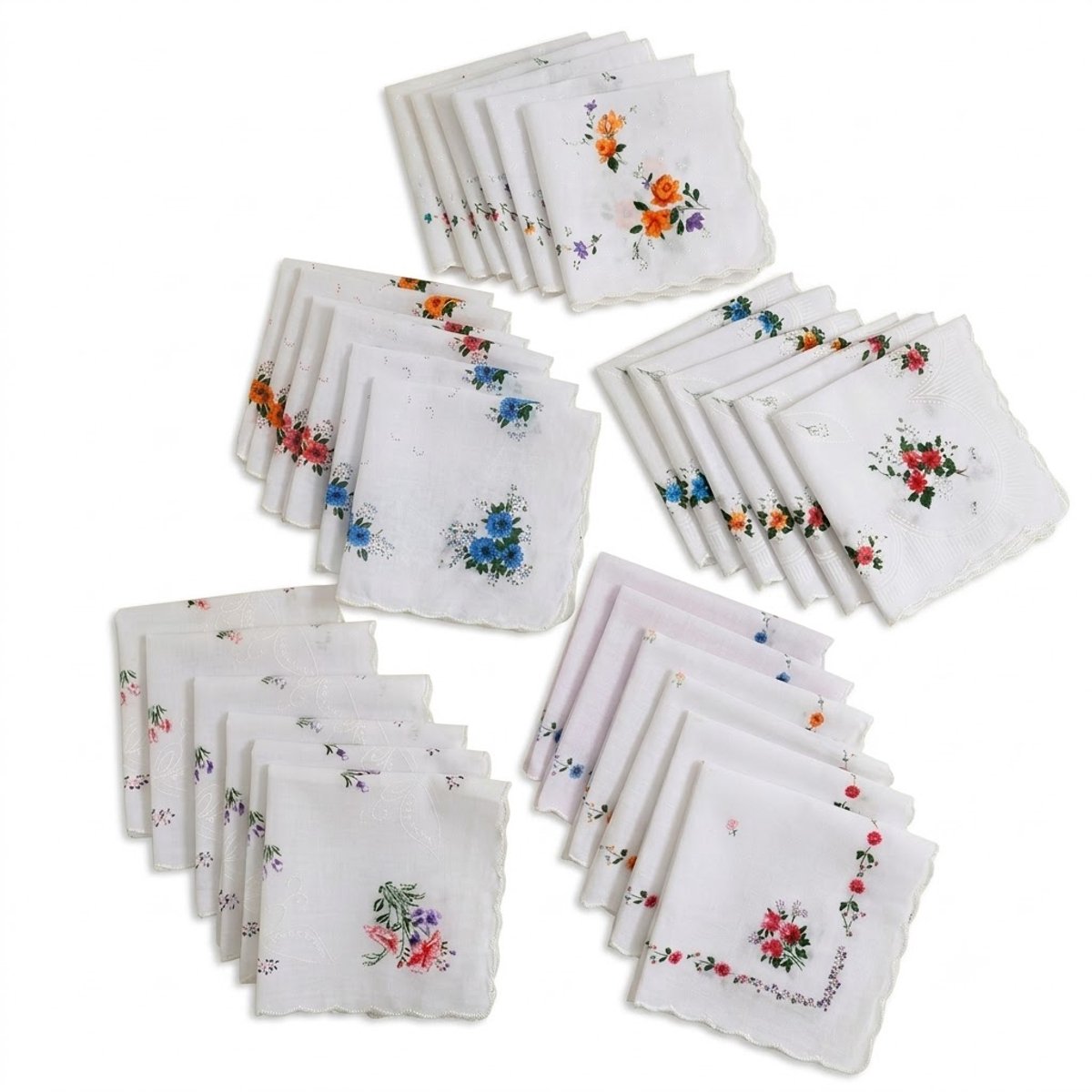 Witte katoenen zakdoeken dames en heren set met geborduurde bloemen herbruikbare stoffen zakdoeken met witte randen bloemenprint klassiek vierkant 12 stuks