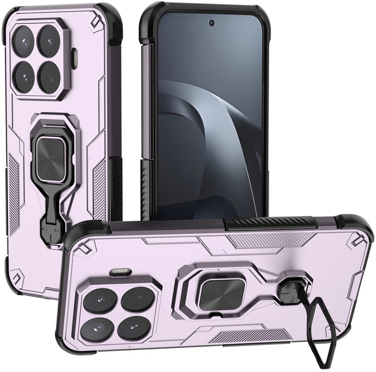 MobyDefend Hoesje - Geschikt voor Xiaomi 17T Pro - Dubbelgelaagde Pantsercase Met Standaard - Roze