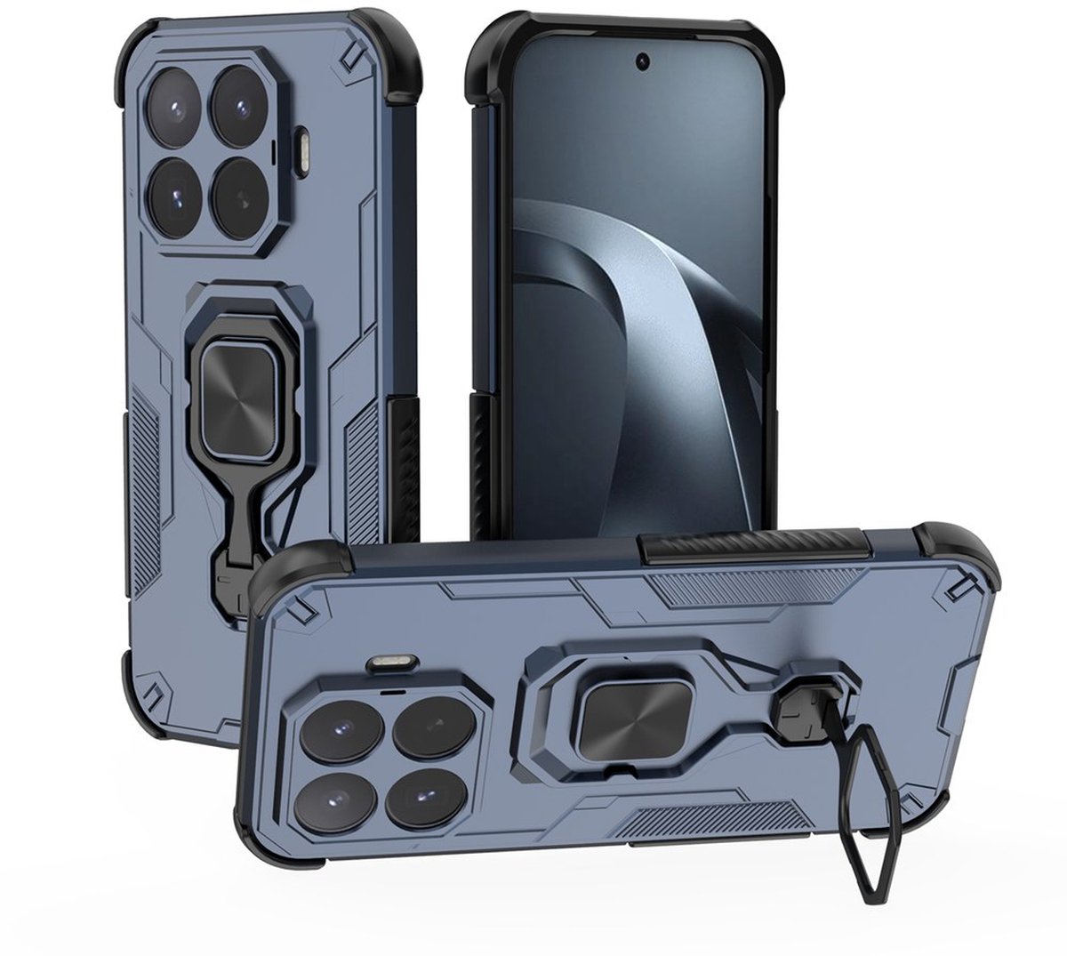 MobyDefend Hoesje - Geschikt voor Xiaomi 17T - Dubbelgelaagde Pantsercase Met Standaard - Blauw