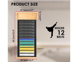 Dustproof Martial Arts Belt Houder voor 12 Straps - Wandmontage voor Taekwondo, Judo en Karate Medailles, Trofeeën en Certificaten