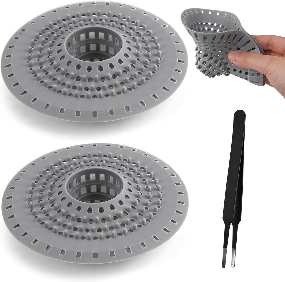 SnelShoppen - 2 stuks silicone afvoerstrainer 12.5cm met zuignap | Flexibele haarvanger voor douche keuken bad en badkamer universeel toepasbaar