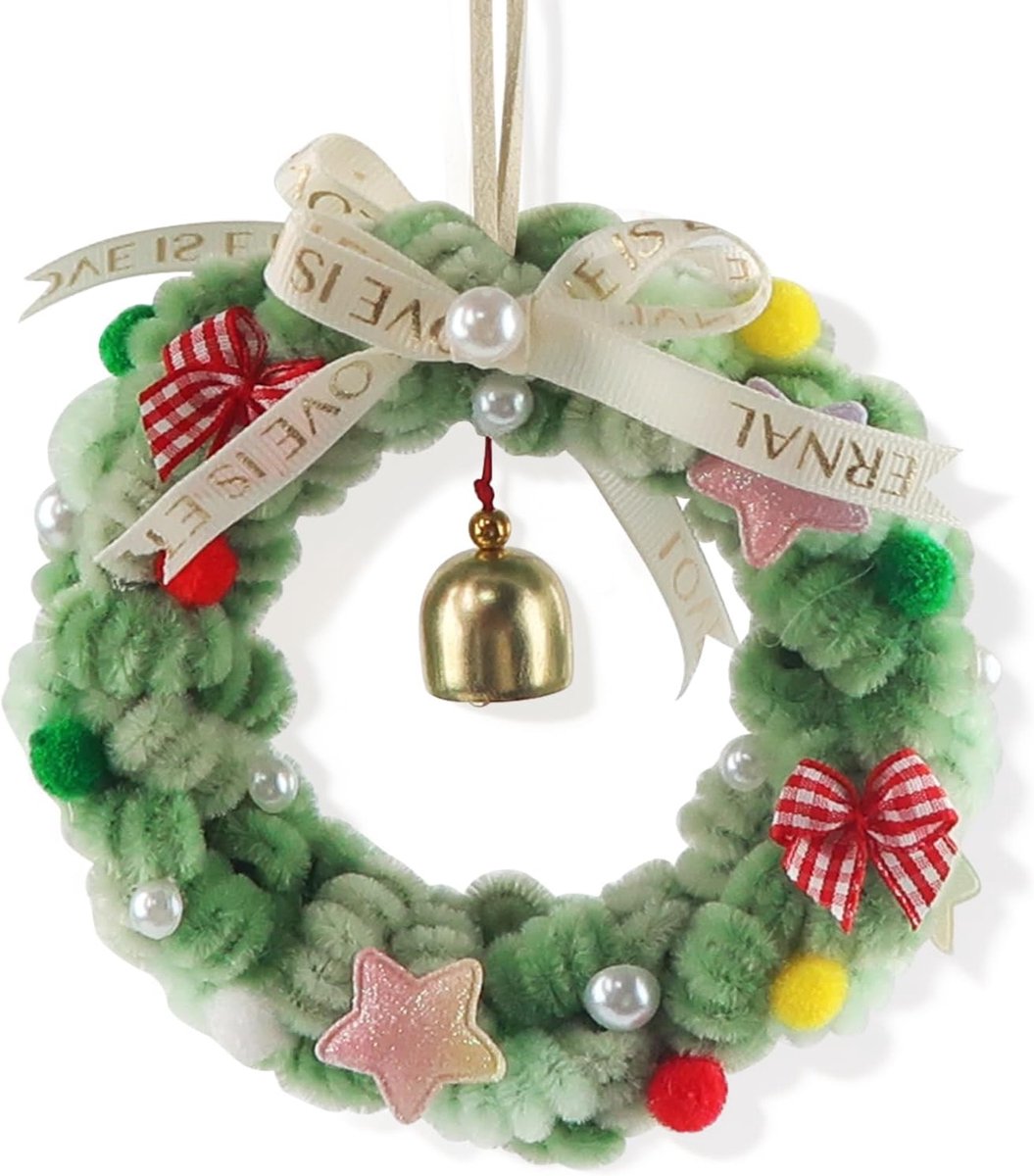 SnelShoppen - Lichtgroene Kerstkrans Maakset 151 Delen Pijpenragers Pompoms Resin Decoratie voor 10cm Handgemaakt Wreaths voor Deur Wand Raam en Buite