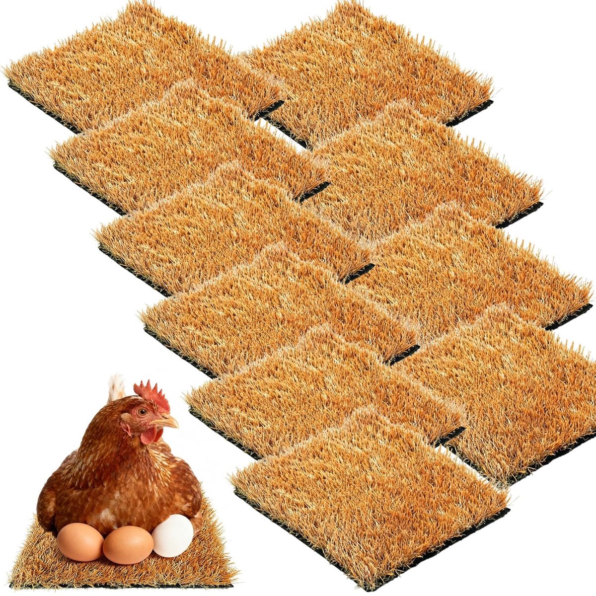 Kippennestpads - Nestkussentjes Kip - Eieren Leggen - Realistische Grastextuur - 30 x 30 cm - Groen