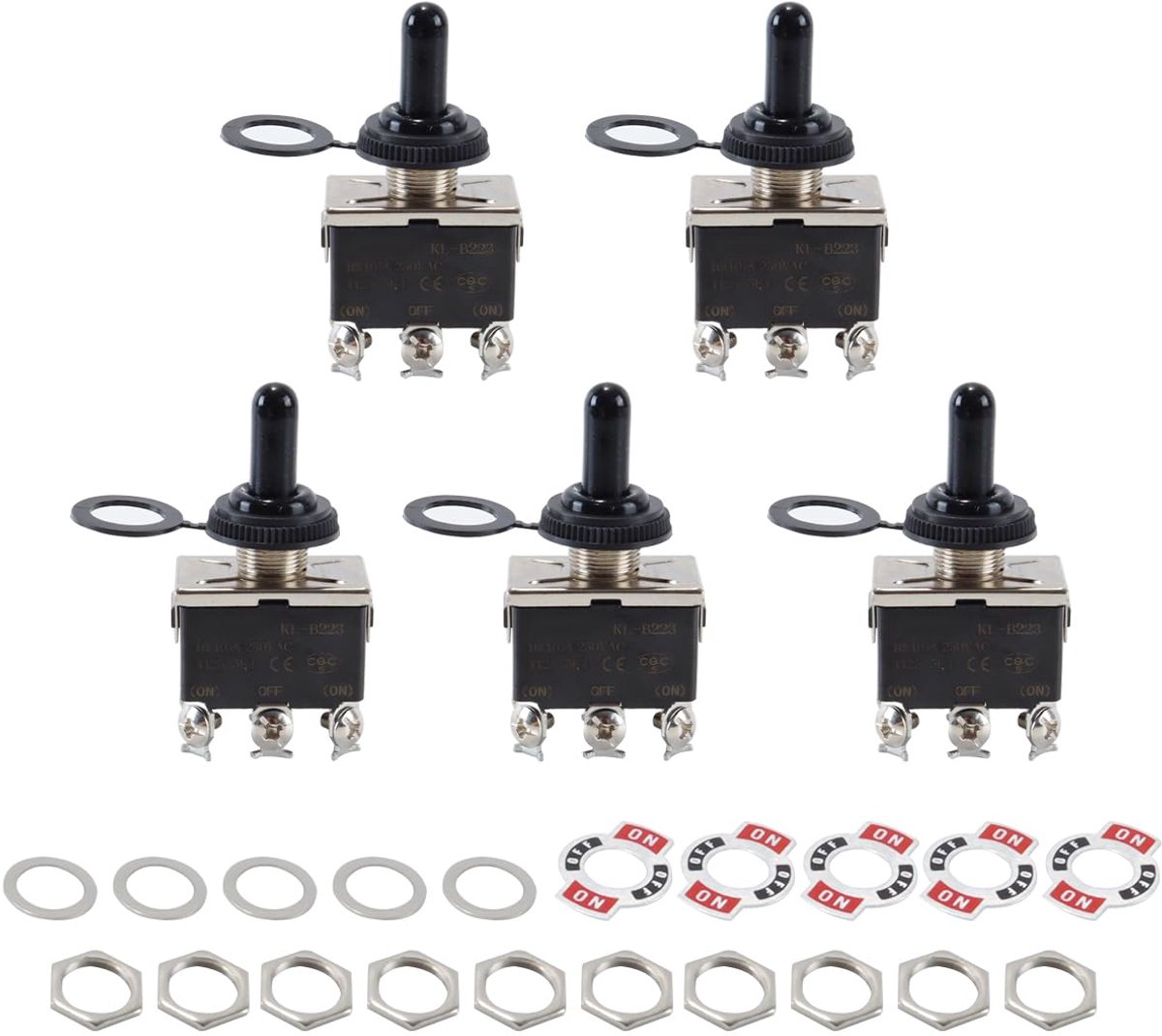 SnelShoppen - 5-pack Heavy-Duty Tuimelschakelaar 6-pins 15A 250V DPDT Aan/Uit-Aan Schakelaar Metalen Knuppel Waterdicht Voor Elektrische Installaties