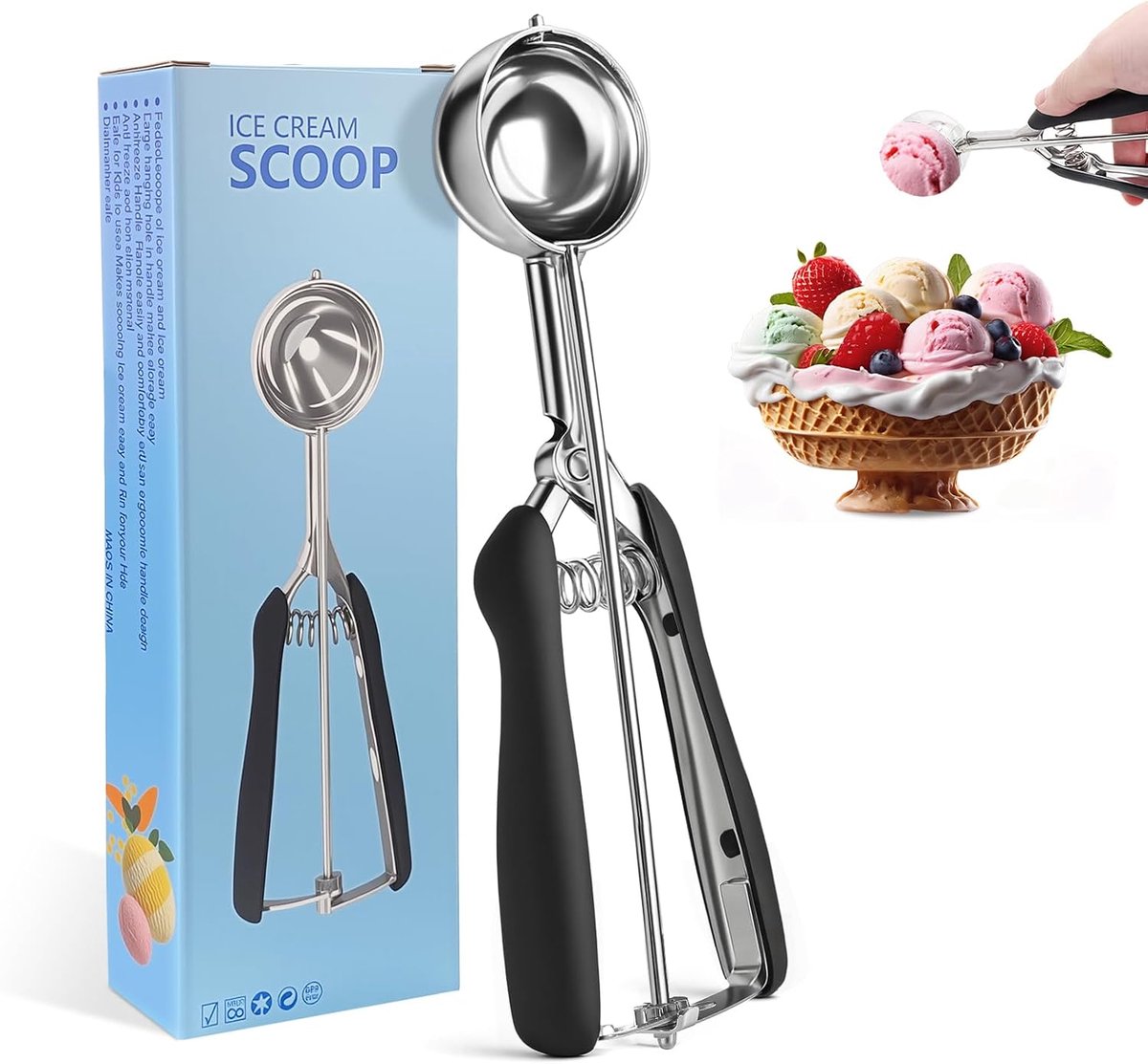 Bellanova Ice cream spoon stainless steel 304, head 2 in, black - ShopVlot