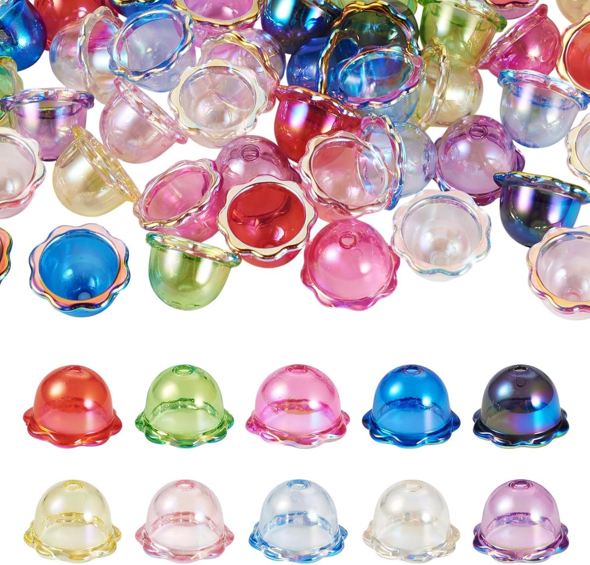 SnelShoppen - 40 Stuks Acrylaat Bloemen Kralen Cone 10 Kleuren Jellyfish Windgong Kralen Eindkappen Bloemen Spacer Kralen voor DIY Windgong Hangoorbel