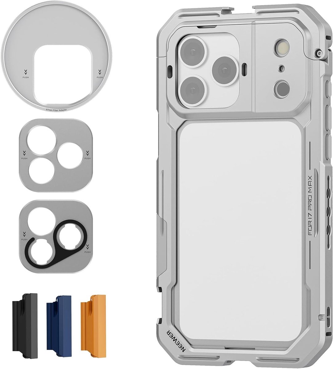 SnelShoppen - Phone Cage Geschikt voor iPhone 17 Pro Max, Video Rig Stabilizer met Snelle Bevestiging, 67mm Filterring, 17mm Lens Achterplaat en T-Mou