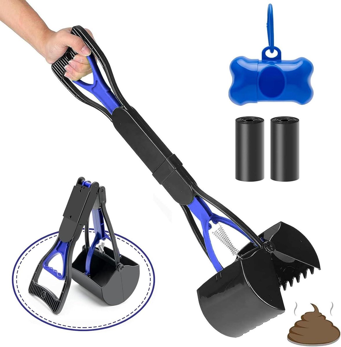 Poepschep Honden - Hondenuitlaatset - Huisdierhygiëne - Opvouwbaar Ontwerp - 45 cm Handvat - Zwart Blauw