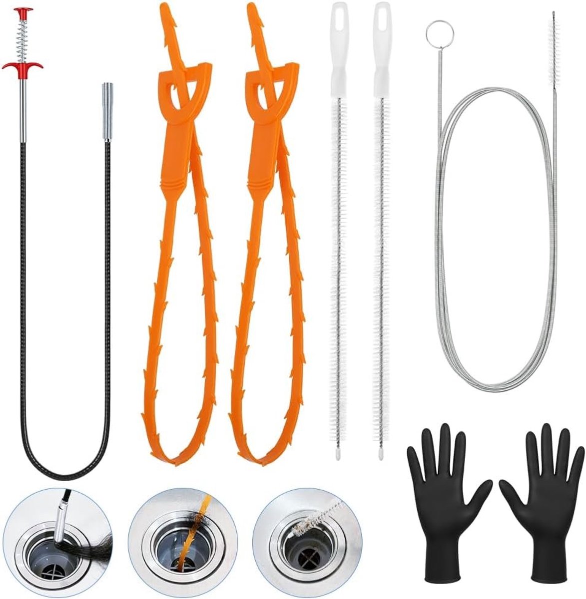 Multifunctionele 7-delige Afvoerontstopper en Reinigingsset voor Toilet, Douche, Keuken en Badkamer