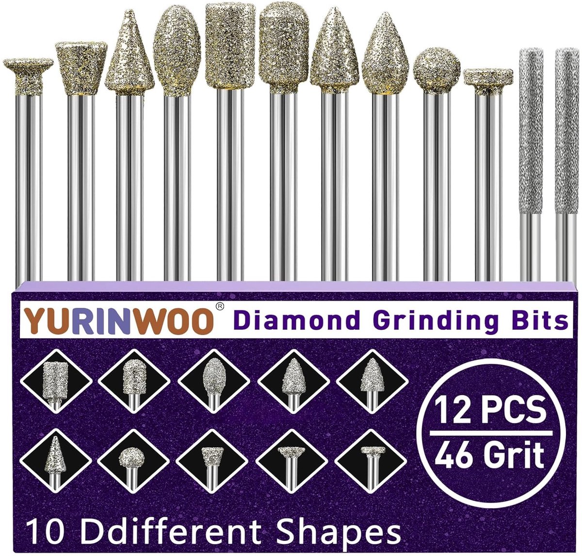 SnelShoppen - Diamant Boorset Set van 12 Stuks voor Dremel - 46 Granules Diamant Slijpgereedschap met 3 mm Schacht - Voor Glas, Edelstenen, Jade Polij