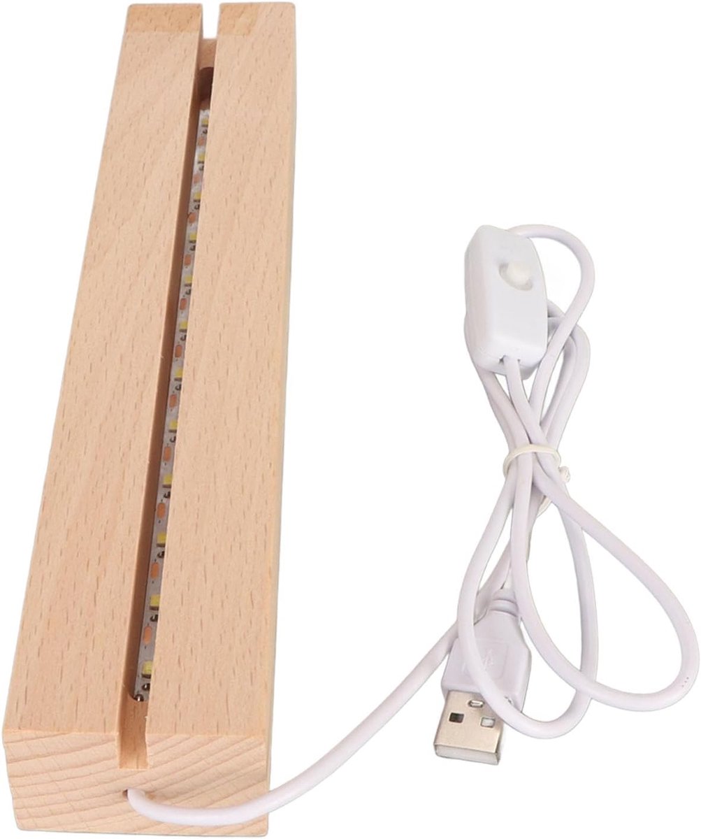 SnelShoppen - Elegante Houten Standaard met LED Verlichting voor Acrylglas - USB Voetstuk voor Sieradenpapiergewicht - 24cm Hout - Ideaal voor Etalage
