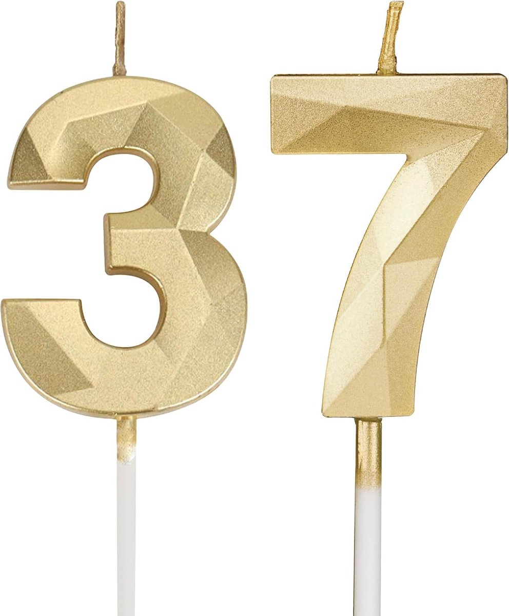 SnelShoppen - 37 Stuks Verjaardagskaarsen Figuren 3D Goud voor Taarten, Verjaardagsdecoratie, Kinderfeestjes, Bruiloften, Bedrijfsevenementen