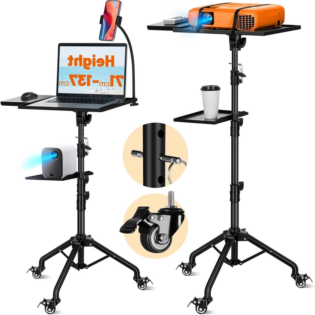 Projector Standaard - Vloerhouder Beamer - Thuis Kantoor - Verstelbaar & Kantelbaar - 71-137 cm Hoog - Zwart