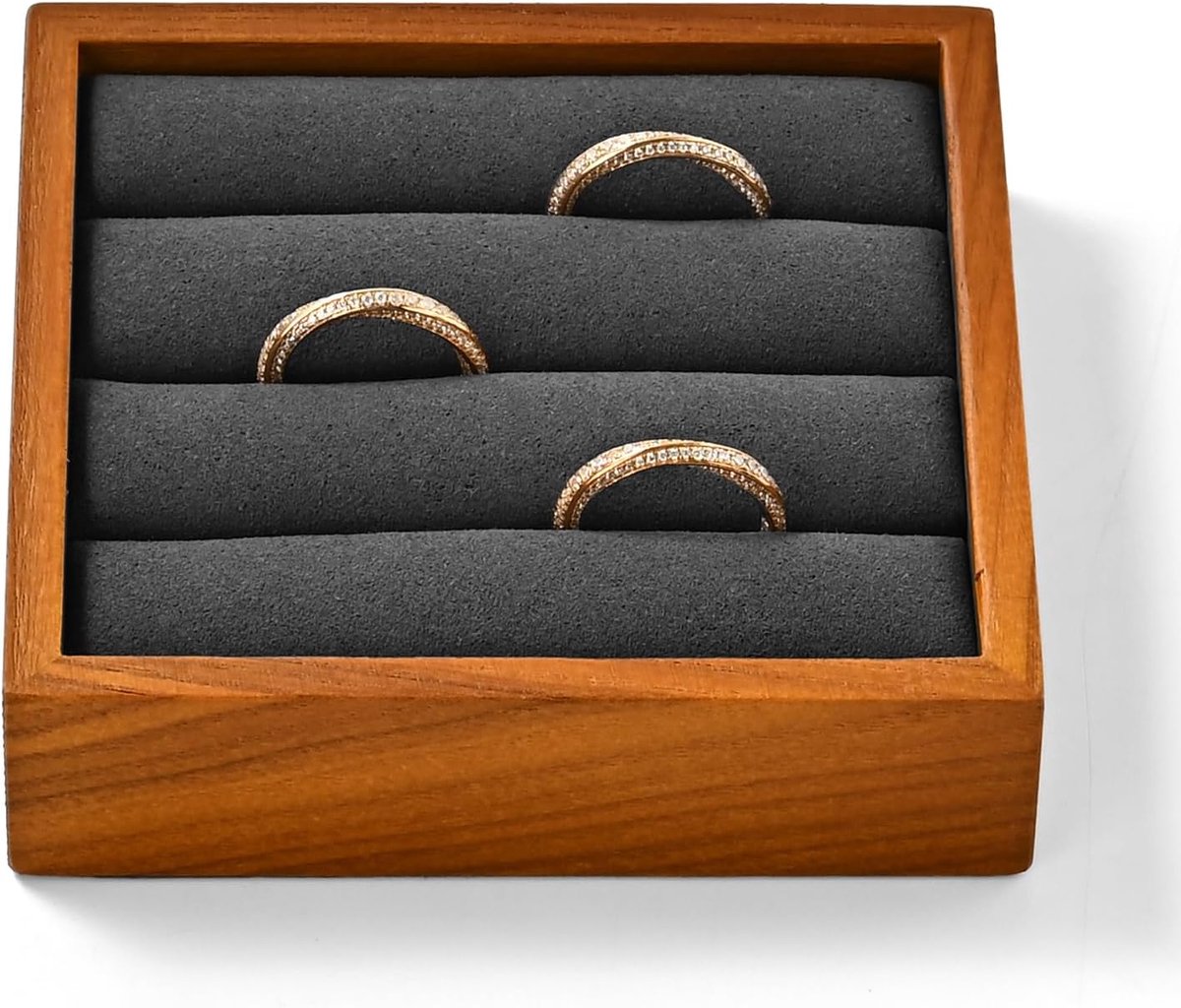 SnelShoppen - Houten Ringhouder - Organiser voor Ringen en Oorbellen - Compacte Ringstand - Donkergrijs - 10,2 x 10,2 x 2,5 cm