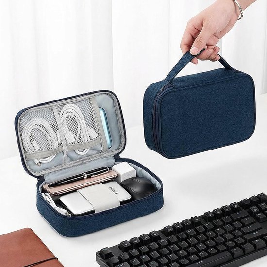 Tech Pouch - Organizer Tas - Elektronica Opbergen - Waterafstotend Canvas - 20 x 12 x 5.3 cm - Donkerblauw — afbeelding 4