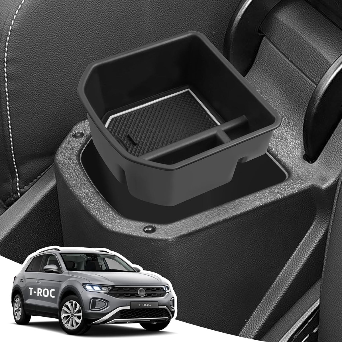 SnelShoppen - Opbergbakken voor Armsteun voor VW T-roc 2018-2025 | Armsteun Organizer met Antislip Mat, Center Console Organizer, ABS Materiaal, Troc
