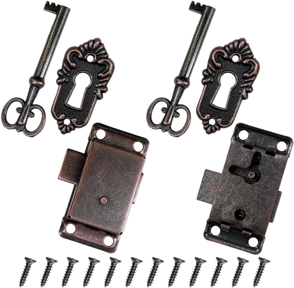 SnelShoppen - Antieke Meubel Slot 2 Stuks met Sleutel - Decoratieve Kast Slot voor Deuren, Brievenbussen, Lockers, Gereedschapskisten - Inclusief Schr