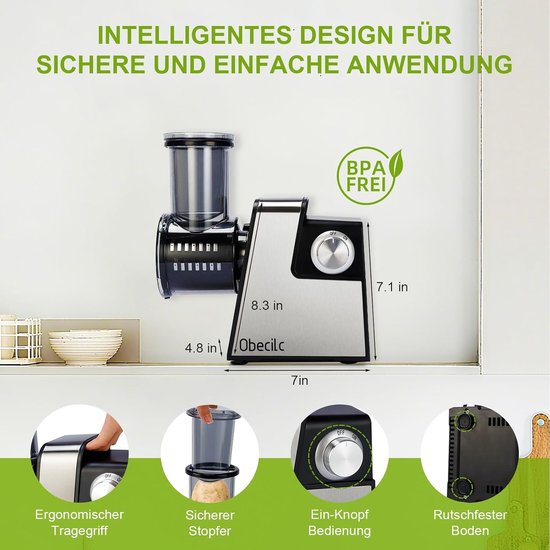 Elektrische Kaasrasp - Keukenmachine Groente - Snel Ingrediënten Bereiden - 7 RVS Messen - 300W Motor - Wit — afbeelding 2