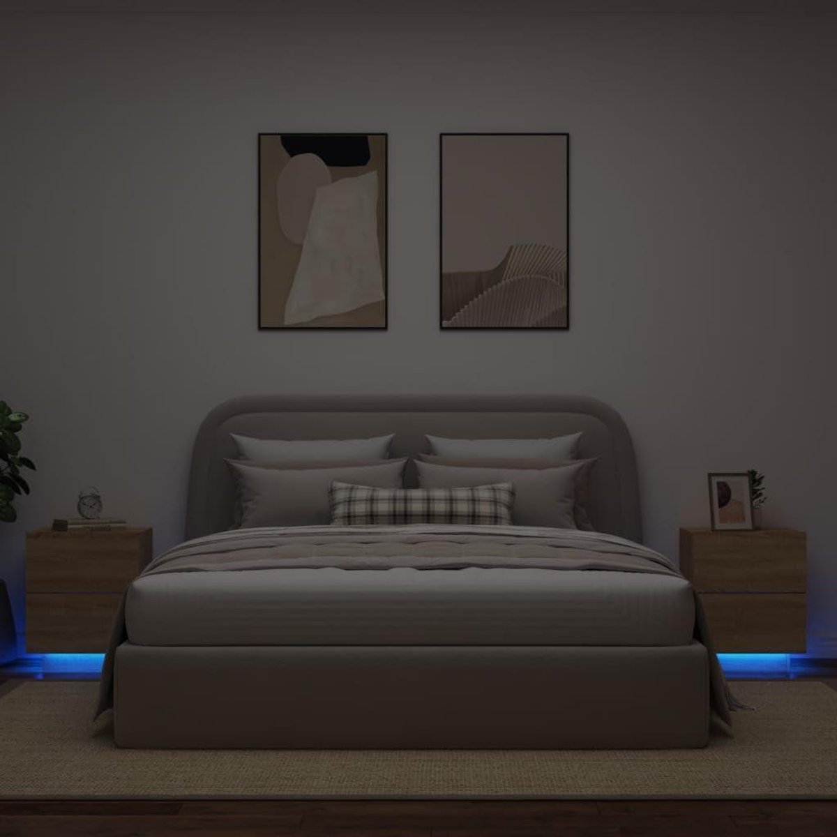 Nachtkastjes met LED - Sidetable Slaapkamer - Decoratief Opbergen - RGB Kleurinstelling - 2 stuks - Sonoma eiken