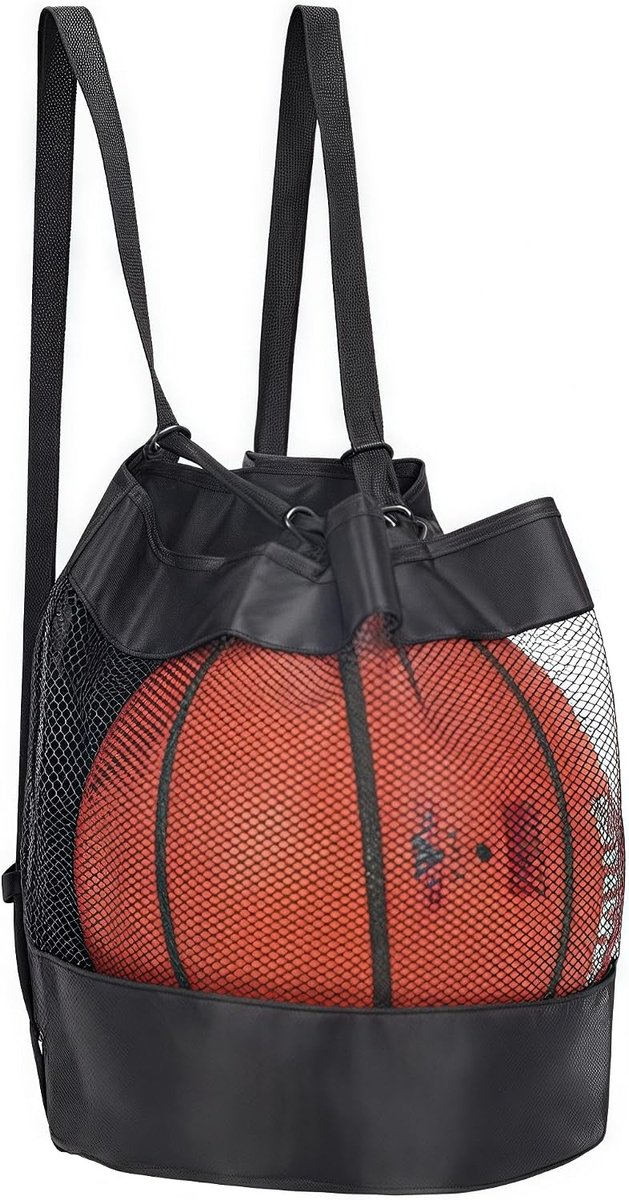 Unisex Drawstring Backpack, Basketball Tote Bag, Single Ball Mesh Bag, Portable Gym Bag, Durable Oxford Sports Bag - ShopVlot