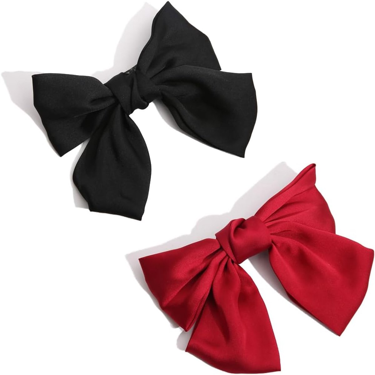 Haarstrik Dames - Grote Satijnen Haarspeld - Rood en Zwart - Elegant Accessoire voor Elke Gelegenheid - SnelShoppen