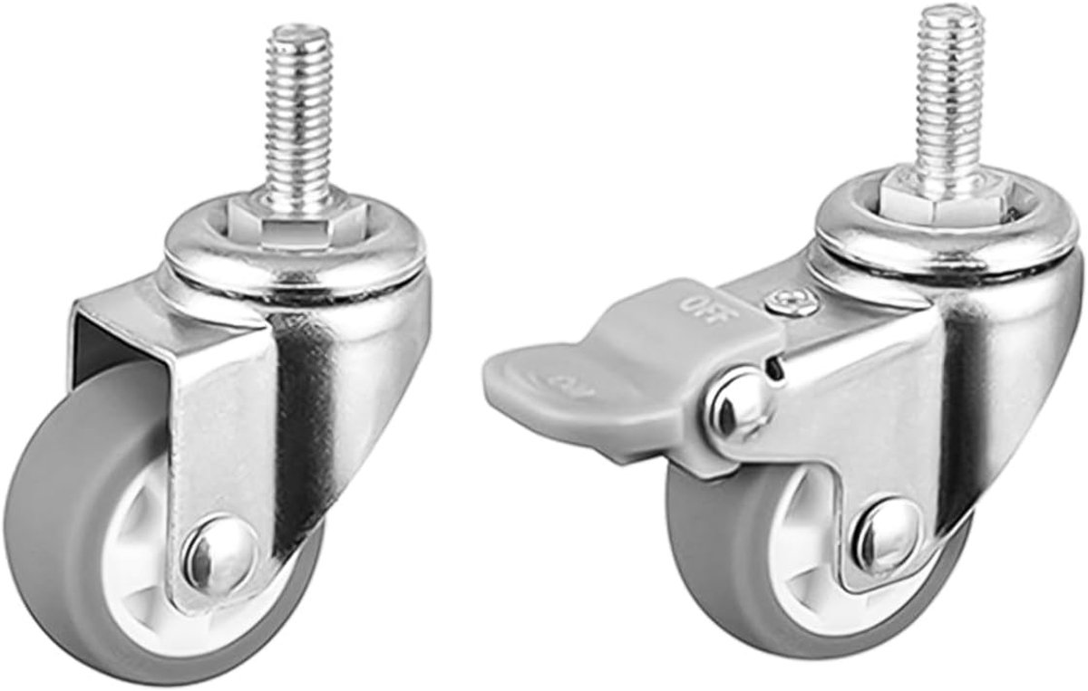 SnelShoppen - 38mm Meubelwielen 1.5 Inch M8 Universele Wielen met Rem Stille Antislip Wielen voor Binnen en Buiten Meubels 4-Pack