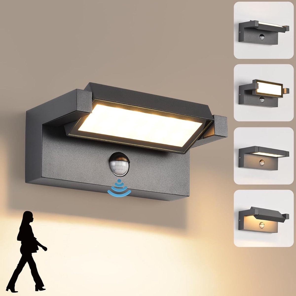 LED-wandlamp - Donkergrijs - 22 W - Waterdicht IP65 met Bewegingsmelder - Voor Binnen en Buiten