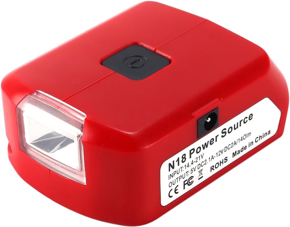 SnelShoppen - M18 Accu Adapter met LCD Werklicht en Twee USB Poorten 18V naar 12V/5V DC Inverter Draagbare Energiehub voor M18 Verwarmde Jassen Gereed