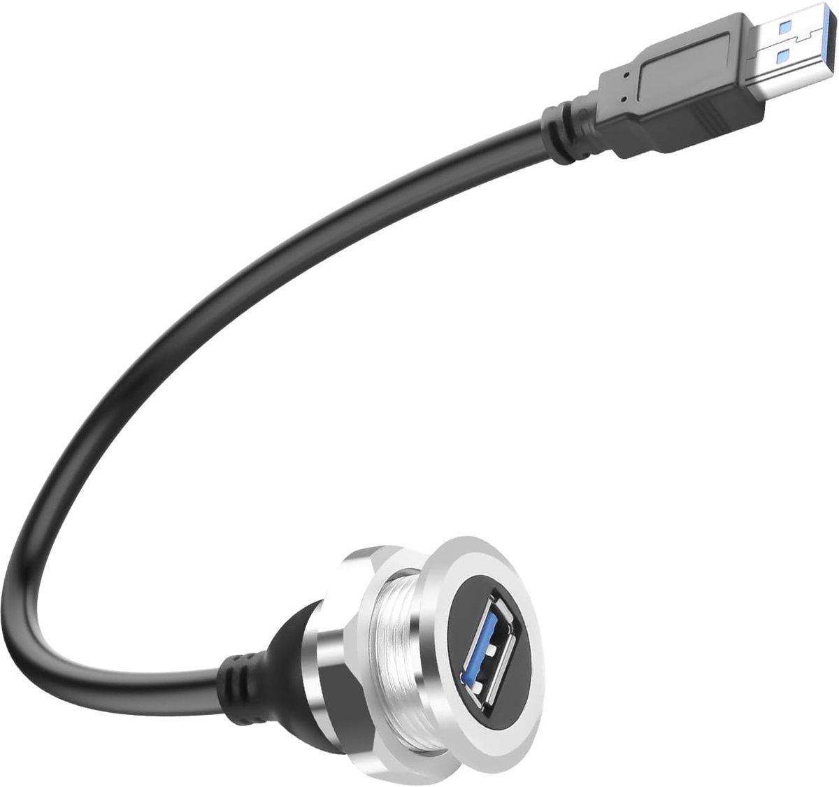 SnelShoppen - USB 3.0 Korte Kabel Adapter Type A Stekker naar Socket, Vaste Montage, 30cm, 5Gbps Dataoverdracht, 5V/2A Opladen voor Auto Dashboard en