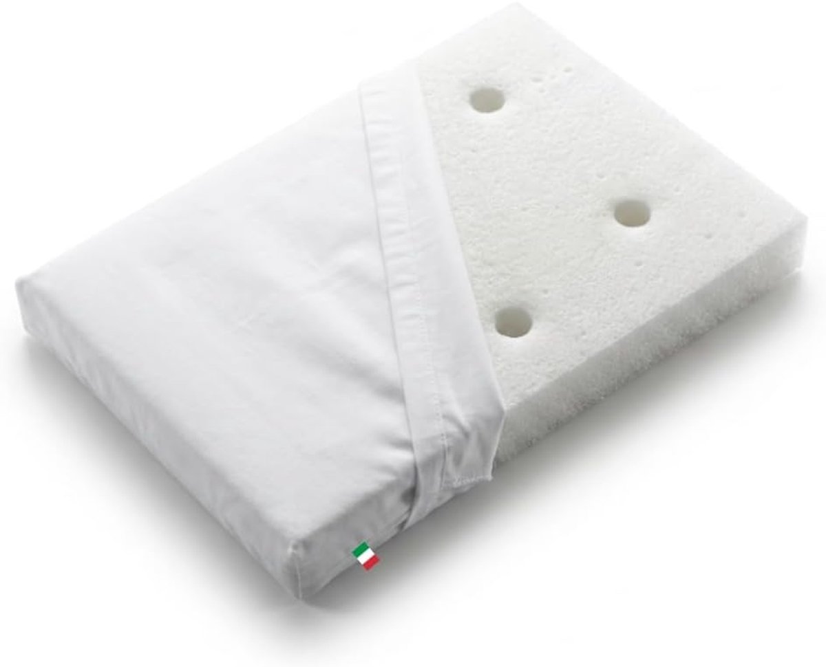 SnelShoppen - Baby Memory Kussen 30 x 50 cm - Ademend Geheugenfoam Kussen met Witte 100% Katoenen Hoes - Verwijderbare Crib Draagtas - Babyzitkussen -