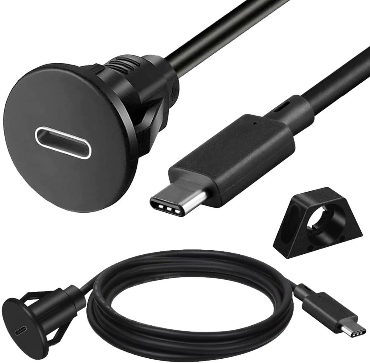 SnelShoppen - Kleine USB C Auto AUX Flush Mount Kabel, USB3.0 Type-C Mannelijk naar Vrouwelijk Paneel Mount Verlengkabel voor Auto, Boot of Motor (1m)