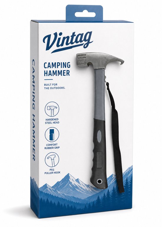 Campinghamer 16 oz met haringtrekker - 30 cm - staal en rubber — afbeelding 2